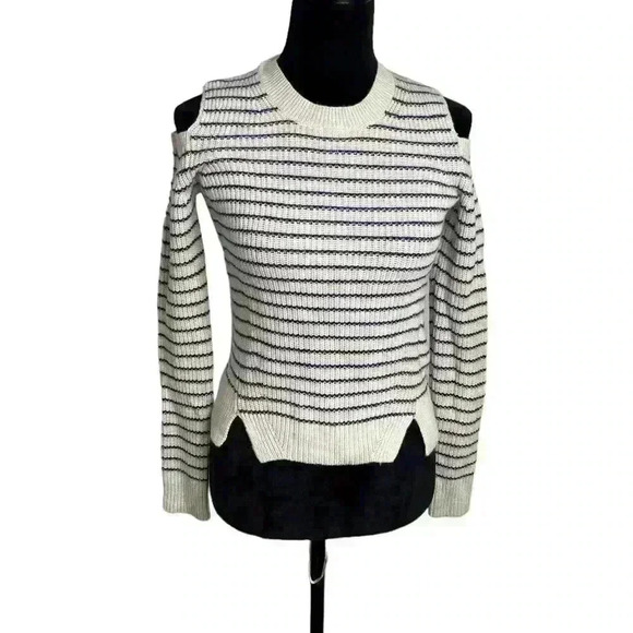 AllSaints women Mull cold shoulder Striped White wool sweater long sleeve Merino - Picture 2 of 8
